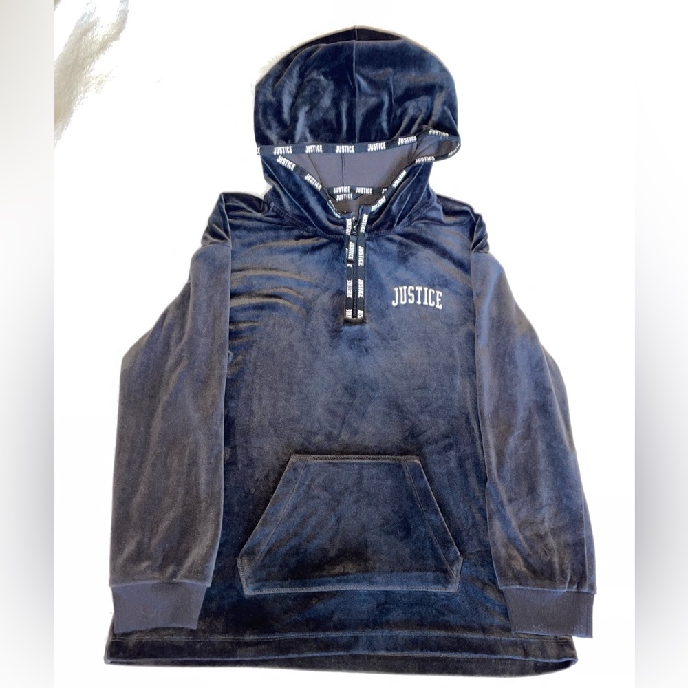 Justice Girls Half - Zip Black Fleece Velvet Hoodie